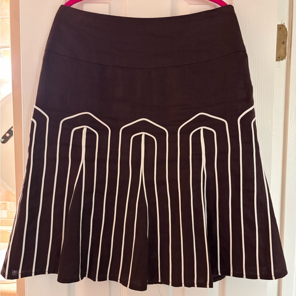Vintage Linen Worthington Brown A-Line Skirt with White Ribbon Details